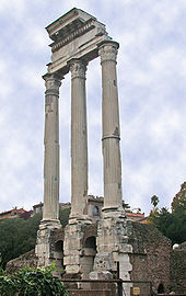 Fragmentary remains of the Temple of Castor and Pollux in Rome