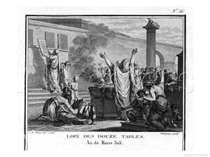 Publication of the Twelve Tables in Rome, approx. 2 BC. Drawing by Silvestre David Mirys (1742–1810); engraved by Claude-Nicolas Malapeau (1755–1803)